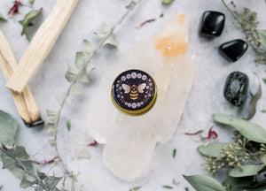 Wildflower Honey Solid Perfume with Vintage Honey Bee Art by Artist Aurelia Corvinus