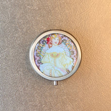 Load image into Gallery viewer, Vintage Victorian Cottagecore Cashmere Solid Perfume Compact with Daydream by Alphonse Mucha
