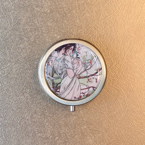 Vintage Victorian "Clean Girl" French Linen Solid Perfume Compact with the Month of May (Mai) by Alphonse Mucha