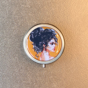 Vintage Victorian Cottagecore Passion Solid Perfume Compact with Hispanic Latina Black Woman in Watercolor