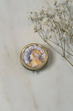 Load image into Gallery viewer, Vintage Victorian Inspired Dragon&#39;s Blood Solid Perfume Compact with Zodiac by Alphonse Mucha
