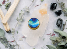 Load image into Gallery viewer, Vintage Victorian Cottagecore Aurora Solid Perfume Compact with Northern Lights Aurora Borealis Watercolor by Artist Aurelia Corvinus

