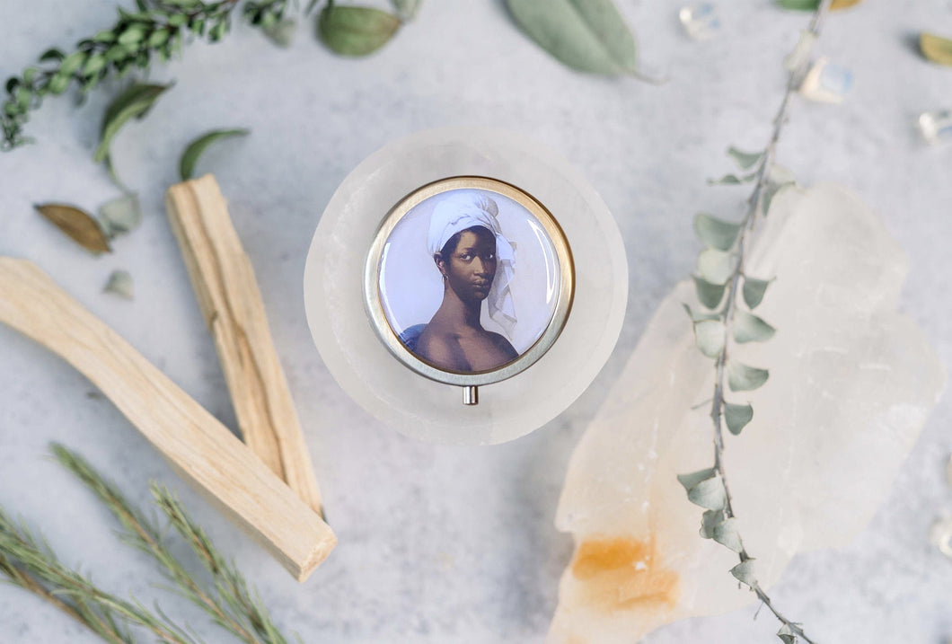 Vintage Victorian Anjou Pear Solid Perfume Compact with African Caribbean Woman portrait of Madeleine by Marie-Guillemine Benoist